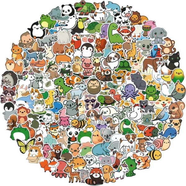 200pcs Cute Animal Stickers for Kids, Kawaii Water Bottle Sticker Pack for Adults, Waterproof Vinyl Decals for Laptop, Journal, Scrapbook, Luggage