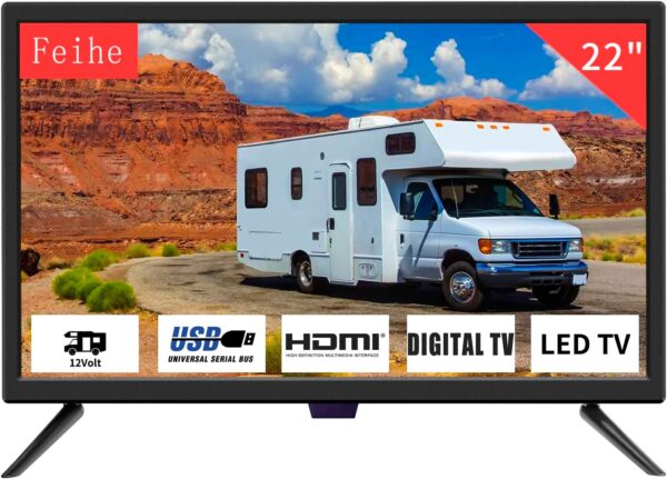 22 Inch TV, 1080p LED Widescreen HDTV with Digital ATSC Tuners, Flat Screen TV with HDMI/VGA/RCA/USB for Kitchen, RV, Bedroom, Caravan(NO DVD Player)