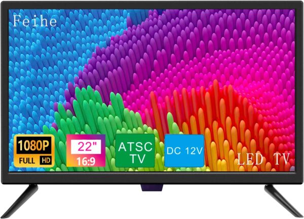 22 Inch TV, FHD LED Flat Screen TV 1080p IPS Display w/Digital Dual Tuners ATSC/HDMI/VGA/AV/USB Suitable for Kitchen/RV/Caravan and Boat(2022 Model)