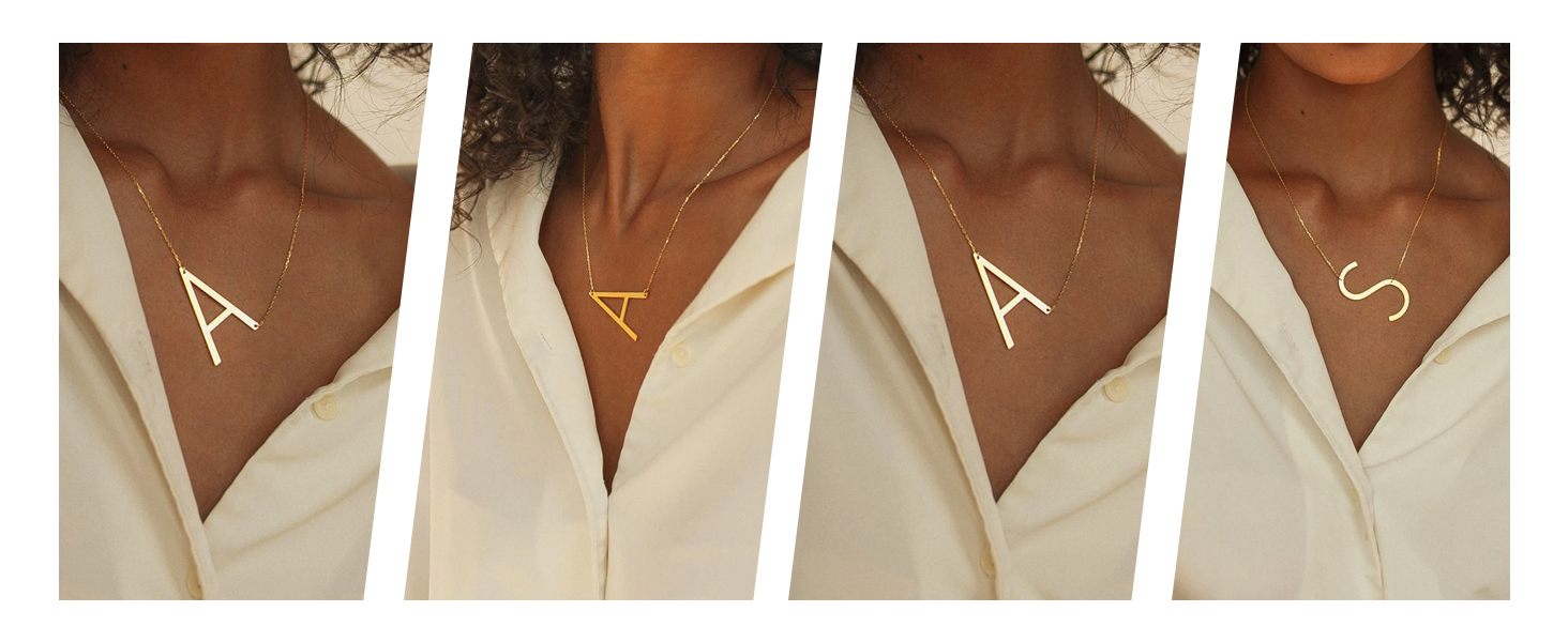 Sideways Initial Necklace 18K Gold 