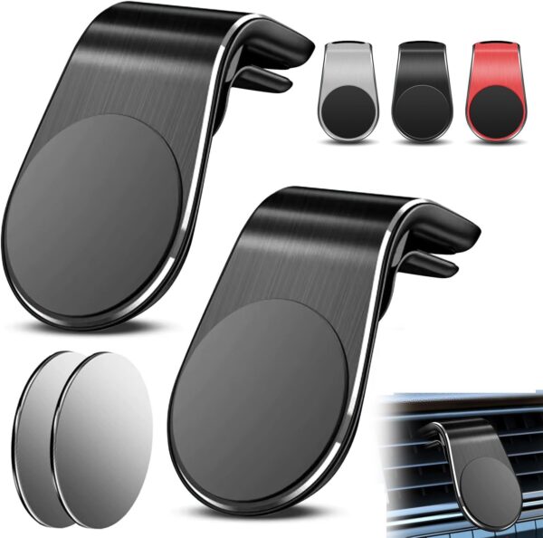 2PCS Mobile Phone Navigation Magnetic Bracket, L Type 360° Rotatable Car Phone Mount, Strong Magnet Mount for Any Smartphone (Black)
