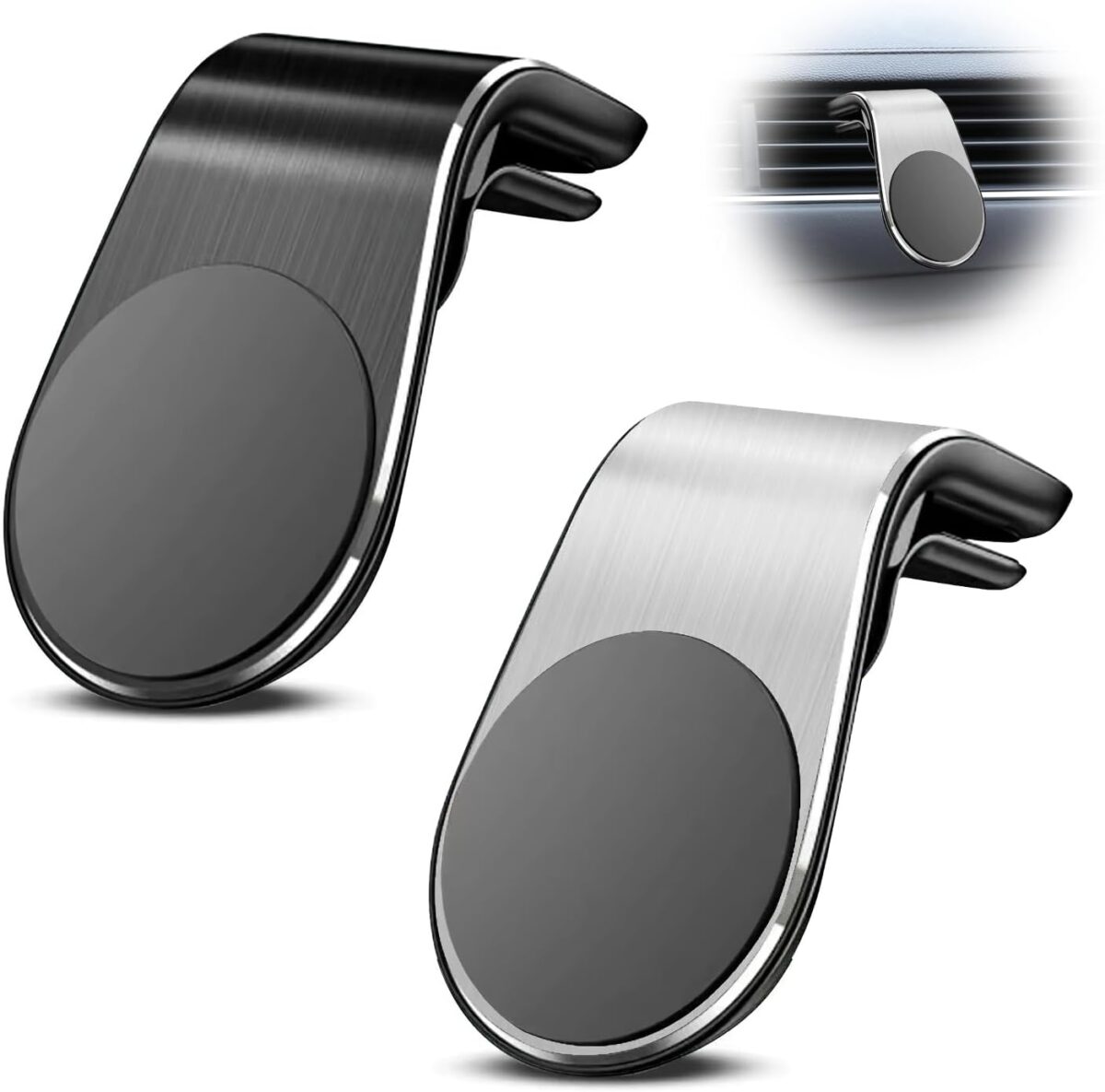 2Pcs Mobile Phone Navigation Magnetic Bracket,Navigation Holder,L Type 360° Rotatable Car Phone Mount,Magnet Universal Car Cellphone Holder,Strong Magnet Mount for Any Smartphone(Black+Silver)