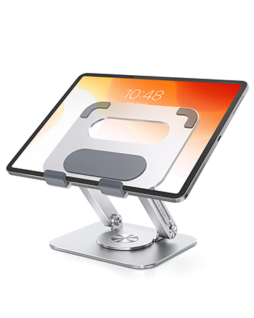 2c058d31 1e5e 40ef bb94 3677d5aecb36. CR0,0,362,453 PT0 SX362 V1 Adjustable Computer Stand with 360 Rotating Base, Ergonimic Foldable Laptop Riser for Desk Compatible with MacBook Pro/Air Notebook up to 16 Inches, Silver