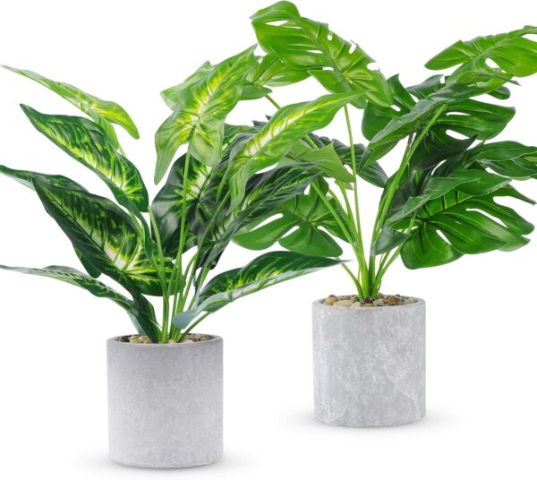 2pcs Fake Plants 16″ Faux Plants Artificial Tropical Plants Indoor for Home Office Desk Kitchen Bathroom Table Shelf Decor