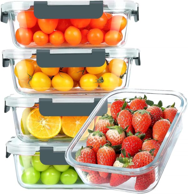 30 oz 5 Pack Glass Meal Prep Containers, Glass Storage Containers with Lids – Dishwahser, Microwave, Oven and Freezer Safe