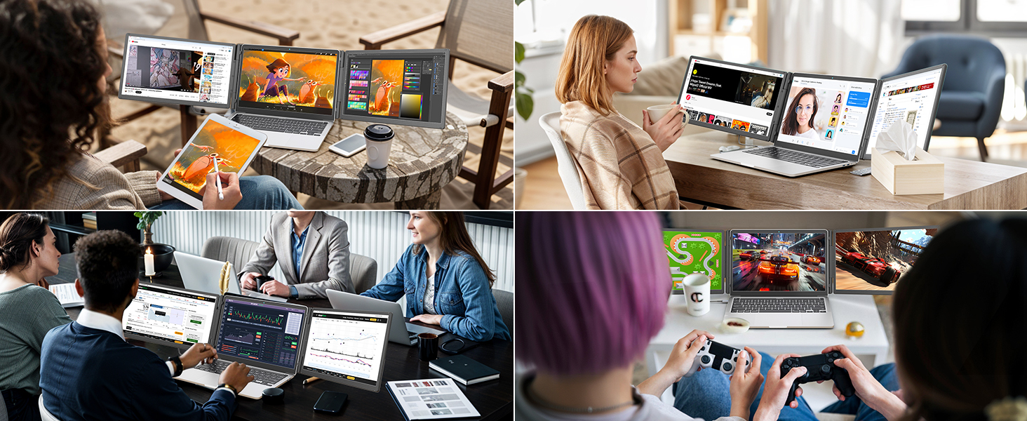 15.6” Laptop Screen Extender Triple Portable Monitor