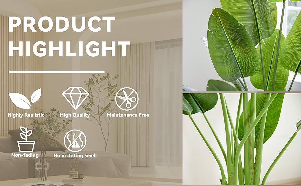Lifelike Bird of Paradise Silk Artificial Plant Faux Banana Leaf Tree for Home Decor