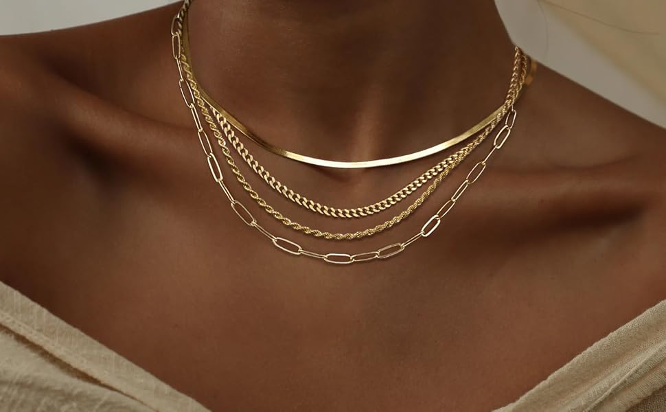 4 layered gold necklaces for women