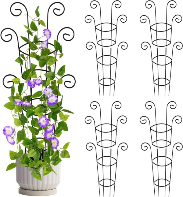 4 Pack 30 Inch Tall Metal Plant Trellis for Climbing Plants Indoor – Rustproof Garden Trellis for Potted Houseplants, Sturdy Support for Ivy, Pothos, Monstera, Hoya & Flower Vines