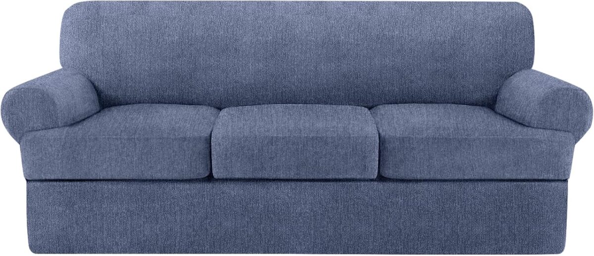 4 Pieces Couch Covers for 3 Cushion Couch Super Stretch Thick Soft Sofa Cover Anti Slip Sofa Slipcover Dogs Cats Furniture Protector (Blue Gray, 3 Cushions)