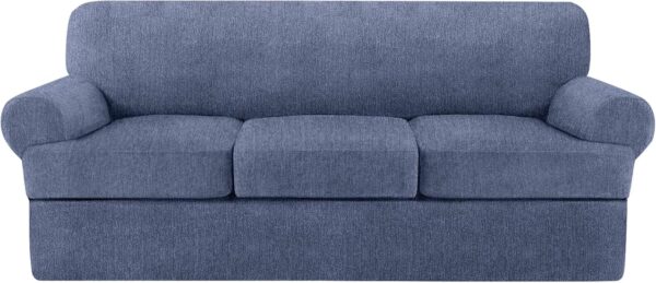 4 Pieces Couch Covers for 3 Cushion Couch Super Stretch Thick Soft Sofa Cover Anti Slip Sofa Slipcover Dogs Cats Furniture Protector (Blue Gray, 3 Cushions)