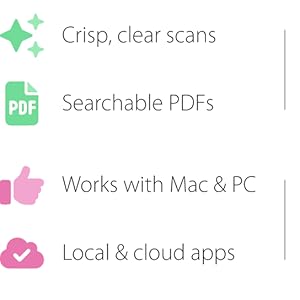 Crisp, clear scans, searchable PDFs, works with Mac and PC, local and cloud apps