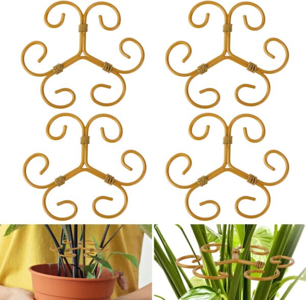 4pcs Plant Stem Support, Vertical Growth Support for Climbing Plants Monstera and Houseplants Iron Plant Stem Holder Stakes & Trellis Rack Hook for Outdoor Indoor Growing