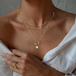 3 layered gold pearl pendant necklaces for women
