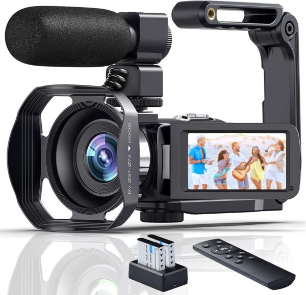 5K Camcorder Video Camera Ultra 64MP 18X Digital Zoom Camcorder WiFi IR Night Vision Vlogging Camera for YouTube 3.0 inch HD Touch Screen Camera with External Microphone, Stabilizer and Remote Control
