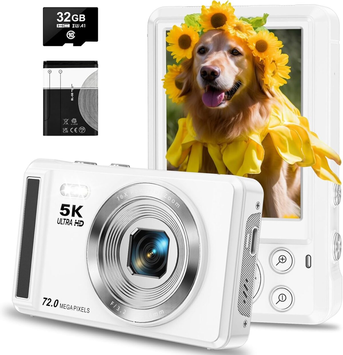 5K Digital Camera – 72MP Digital Cameras with 16X Zoom for Kids’ Gifts – Autofocus Point and Shoot Digital Camera for Photography – UHD 2.8” Screen Compact Portable Camera with 32GB SD Card