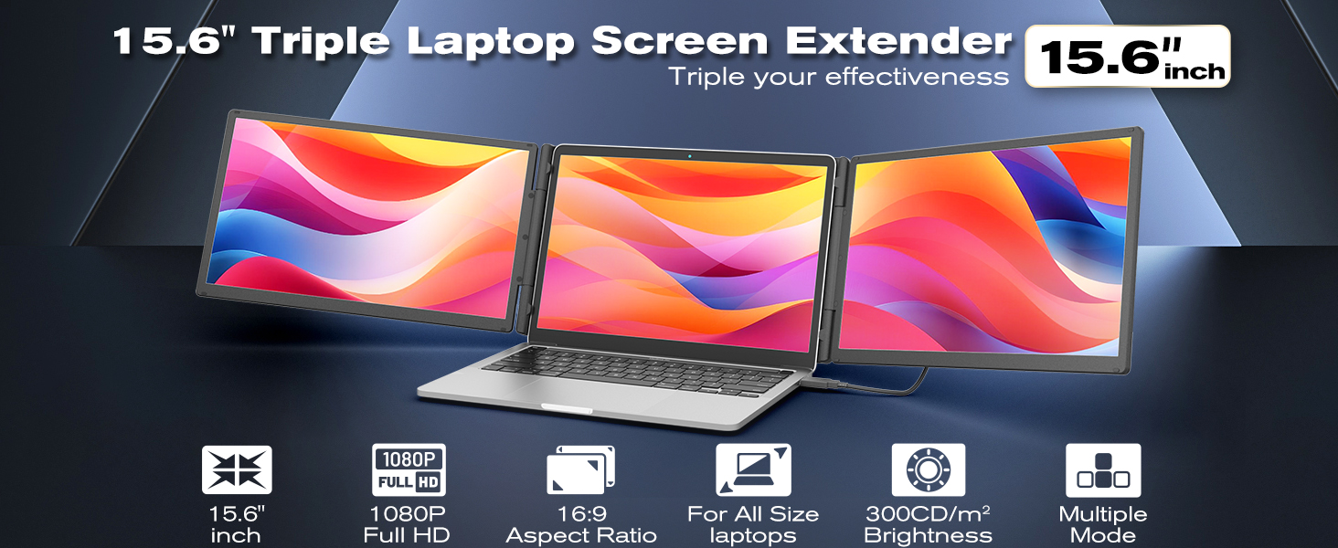 15.6” Laptop Screen Extender Triple Portable Monitor