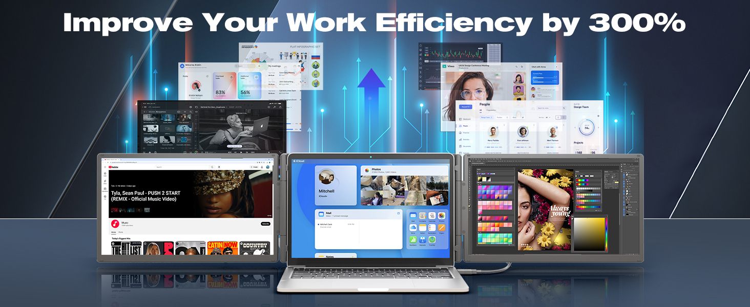 15.6” Laptop Screen Extender Triple Portable Monitor