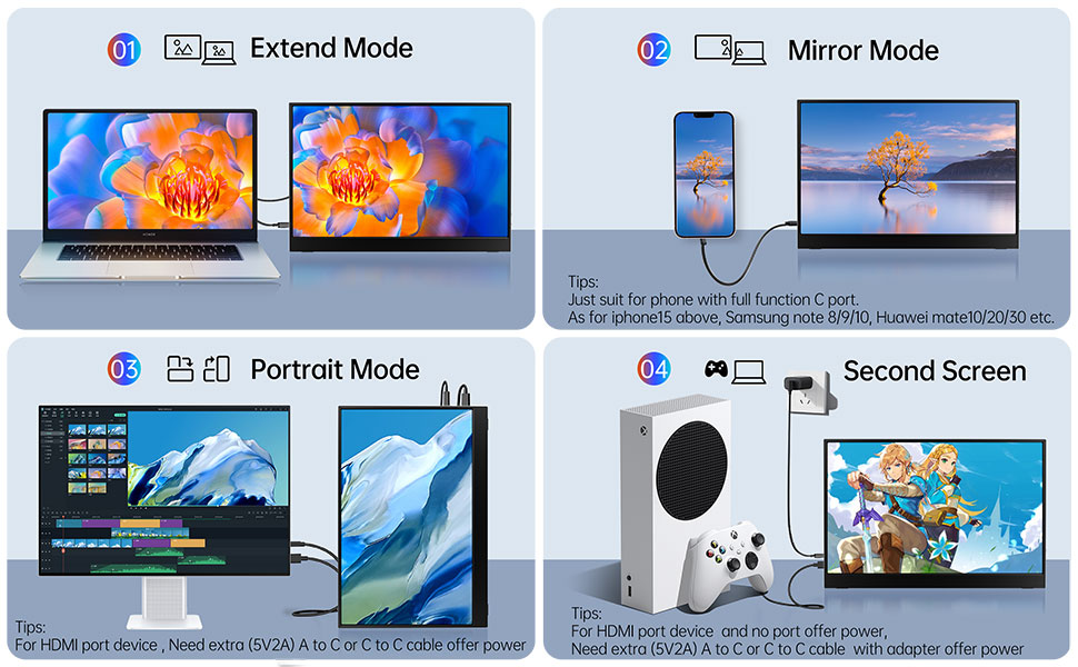 5-Portable Monitor 15.6'' 1080P Dual Potable Monitor for Laptop Laptop Screen Extender