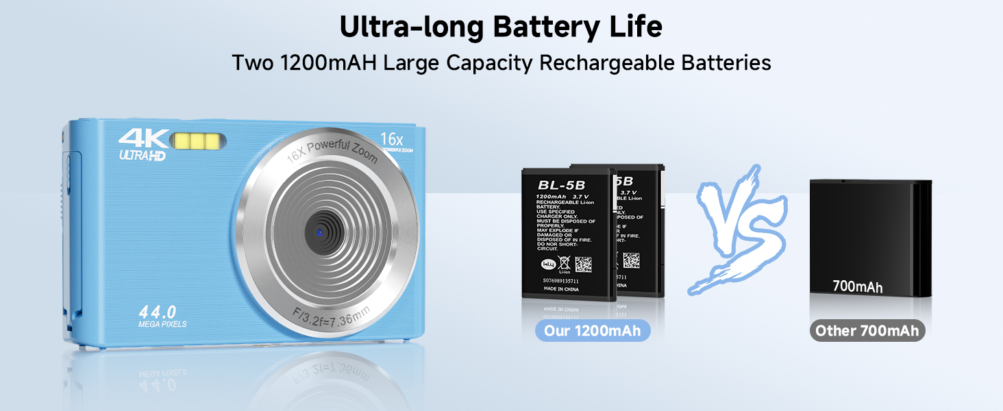 Ultra-long Battery Life，Digital cameras have two replaceable batteries，fhd digital camera
