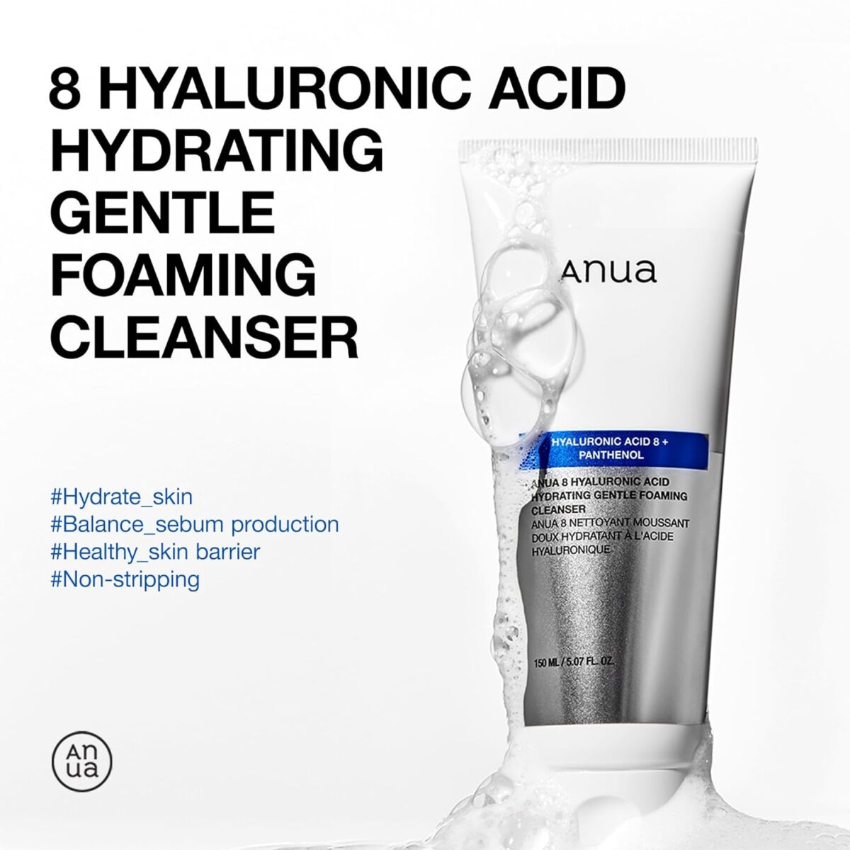 ANUA Hydrating Gentle Foaming Cleanser Hyaluronic Acid Glycerin Zinc Panthenol Korean Face Wash for Dry Skin for Double Cleansing Korean Skincare 150ml5.07fl oz ANUA Hydrating Gentle Foaming Cleanser, Hyaluronic Acid, Glycerin, Zinc, Panthenol, Korean Face Wash for Dry Skin, for Double Cleansing, Korean Skincare (150ml/5.07fl oz.)