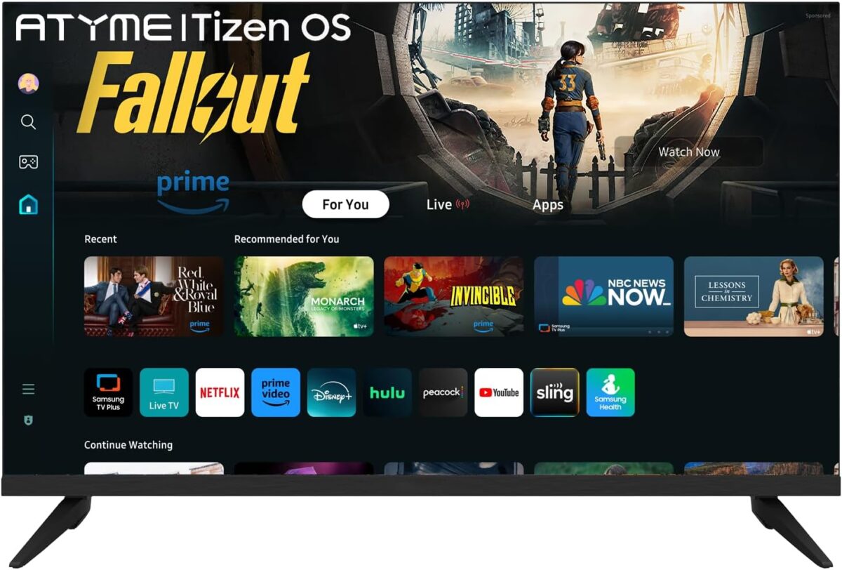 ATYME 32-inch 720p HD LED Smart TV Powered by Samsung Tizen Os,Samsung App Store Inside, Netflix,Disney+, Flat Screen 1*USB 3* HDMI 1*VGA ARC Dual Channel 8W (2024 Model)