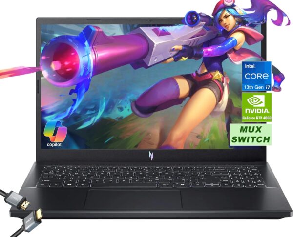 Acer 2024 Nitro V AI-Powered Gaming Laptop | 13th Gen Intel Core i7-13620H Processor | NVIDIA GeForce RTX 4060 | 15.6″ FHD IPS 144Hz Display | MUX Switch| 32GB RAM | 2TB PCIe SSD, w/HDMI Cable