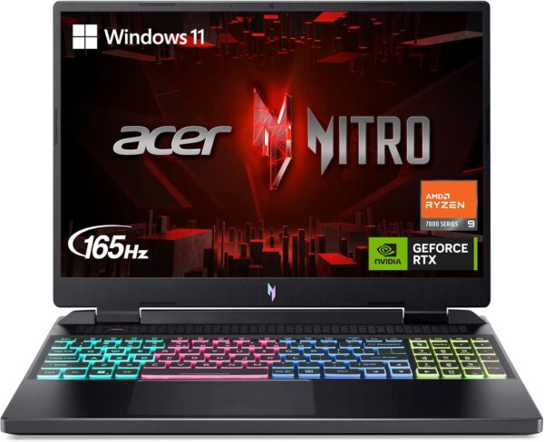 Acer Nitro 16 Gaming Laptop | AMD Ryzen 9 7940HS Octa-Core CPU | NVIDIA GeForce RTX 4070 Laptop GPU | 16″ WQXGA 165Hz IPS Display | 16GB DDR5 | 1TB Gen 4 SSD | Wi-Fi 6E | RGB Backlit KB | AN16-41-R5KC