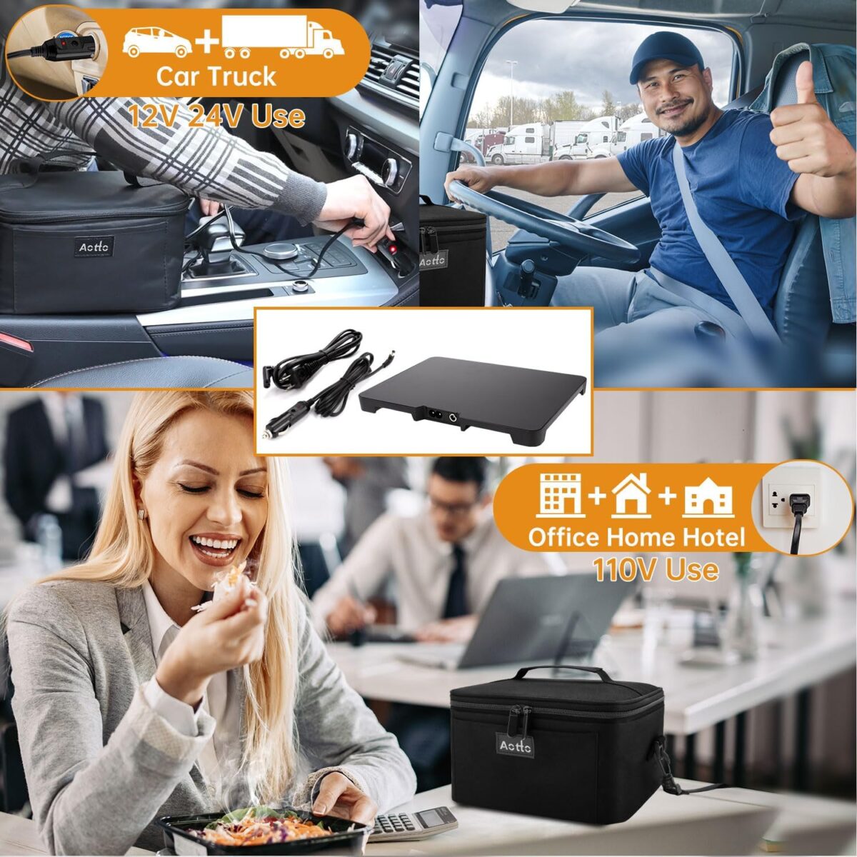 Aotto Portable Oven Electric Lunch Box Food Heater 12V24V110V 3 in 1 Car Food Warmer Mini Personal Microwave Heated Lunch Box Warmer for Car Truck Travel Office Home Use Black Aotto Portable Oven, Electric Lunch Box Food Heater - 12V/24V/110V 3-in-1 Car Food Warmer - Mini Personal Microwave Heated Lunch Box Warmer for Car, Truck, Travel, Office & Home Use - Black