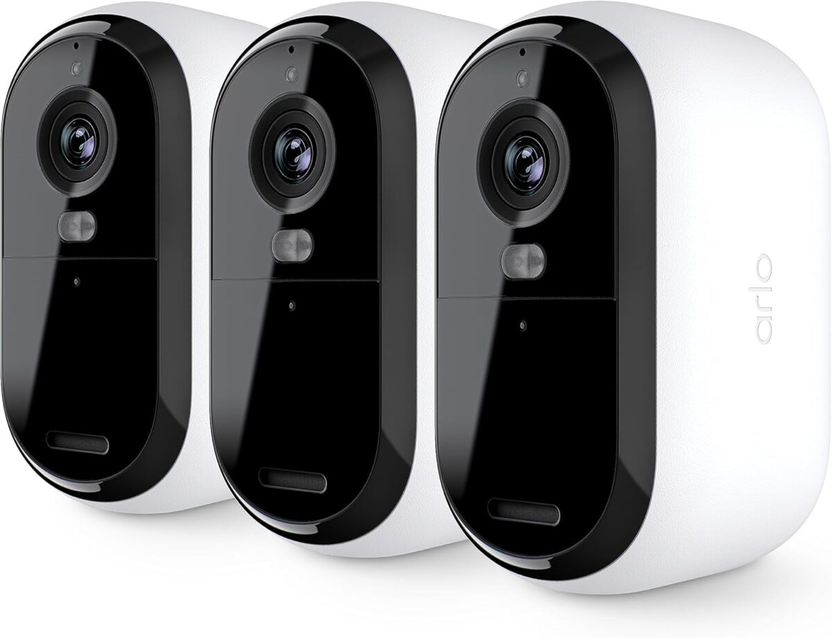 Arlo Essential Security Camera 2K | Outdoor – Indoor | 2nd Gen | Wireless with Spotlight, 2-Way Audio, Color Night Vision, Live Stream, Motion Activation, Real Time Notifications – White, 3 Cameras