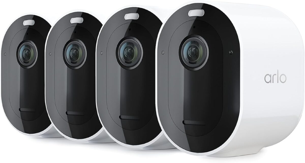 Arlo Pro 5S 2K Spotlight Camera – Wireless Home Security Camera with Spotlight, Color Night Vision, Dual-Band Wi-Fi & 2-Way Audio – White, 4 Pack, VMC4460P