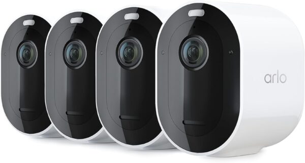 Arlo Pro 5S 2K Spotlight Camera – Wireless Home Security Camera with Spotlight, Color Night Vision, Dual-Band Wi-Fi & 2-Way Audio – White, 4 Pack, VMC4460P