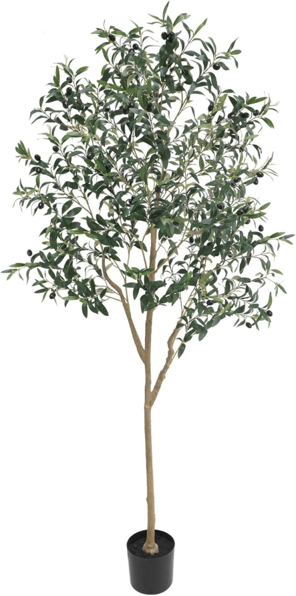 Artificial Olive Tree for Living Room Decor, 6FT Tall Faux Silk Plant Artificial Tree in Potted Oliver Branch Leaves and Fruits for Modern Home Decor Indoor
