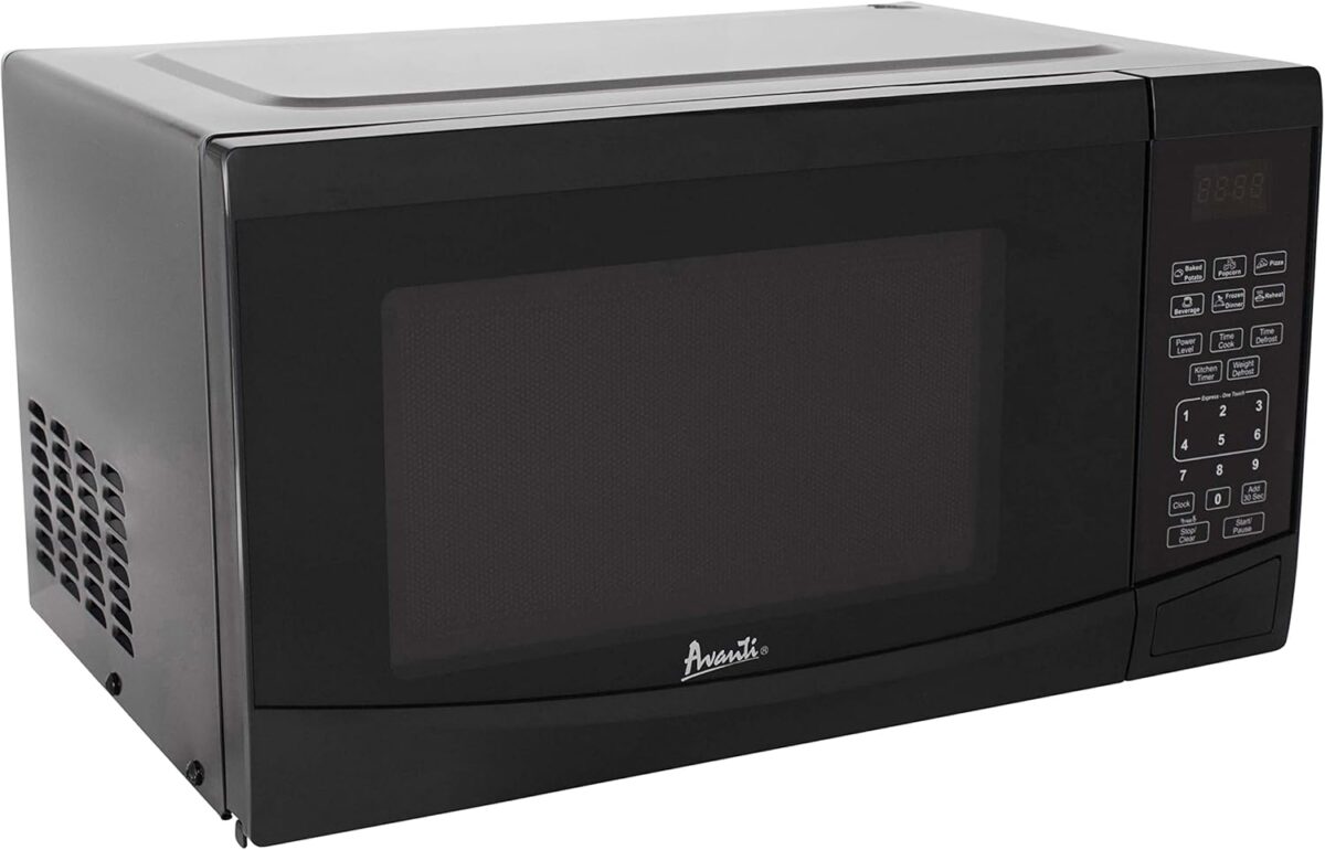 Avanti MT09V1B Microwave Oven 900-Watts Compact with 10 Power Levels and 6 Pre Cooking Settings, Speed Defrost, Electronic Control Panel and Glass Turntable, 0.9-Cu.Ft, Black