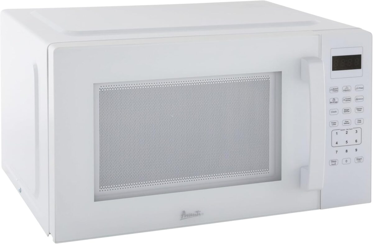 Avanti MT150V0W Microwave Oven 1000-Watts Countertop Compact with 9 Pre Cooking Settings, Speed Defrost & by Weight, Electronic Control Panel and Glass Turntable, 1.5-Cu.Ft, White