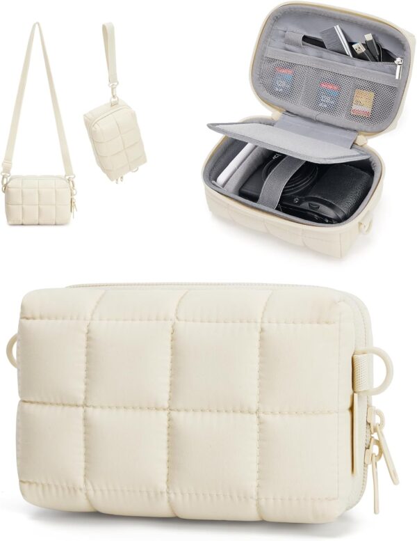 BAGSMART Digital Camera Case, Protective Puffy Camera Case with 2 Carrying Ways, Lightweight & Waterproof Small Camera Bag for Canon PowerShot/Sony DSCW800/DSCW830/GoPro – Beige
