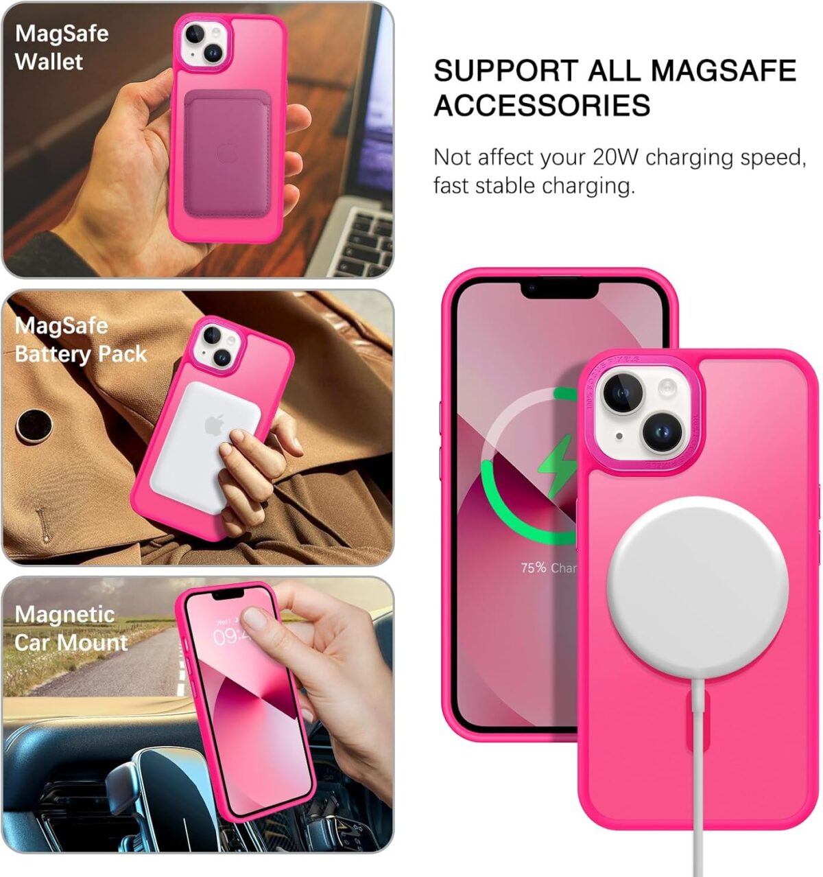 BENTOBEN Magnetic for iPhone 13 Case iPhone 14 Case Compatible with Magsafe Translucent Matte Phone Case iPhone 1314 Slim Shockproof Women Men Protective Cover for iPhone 1314 6.1 Hot Pink BENTOBEN Magnetic for iPhone 13 Case & iPhone 14 Case [Compatible with Magsafe] Translucent Matte Phone Case iPhone 13/14 Slim Shockproof Women Men Protective Cover for iPhone 13/14 6.1", Hot Pink
