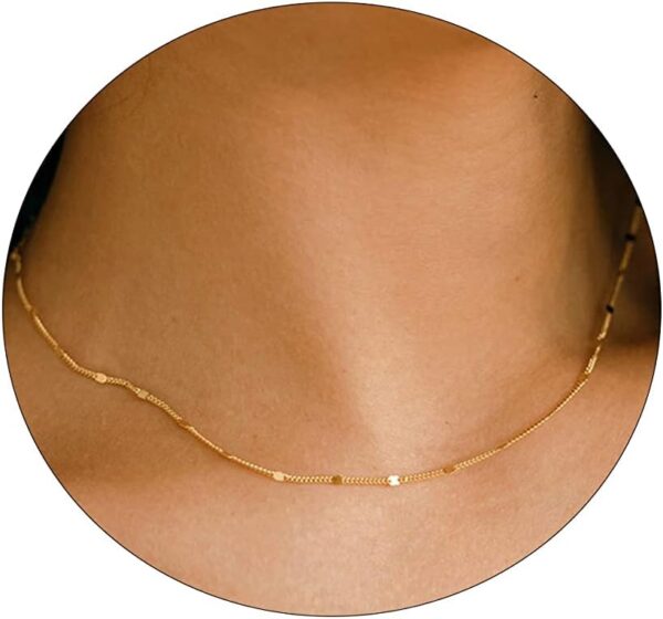 BERISO 14K Gold/Silver Plated Satellite Choker Shining Dots Station Box Chain 3 Blue Beads Sparkle Chain Necklace Open Hearts Open Stars Link Chain Exquisite Jewelry for women