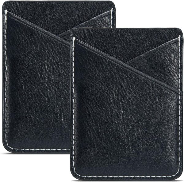 BIAJIYA Phone Card Holder, PU Leather Sleeve, Credit Card Holder Stick On Phone Case for iPhone Samsung Most Smartphones (Black-2pc)