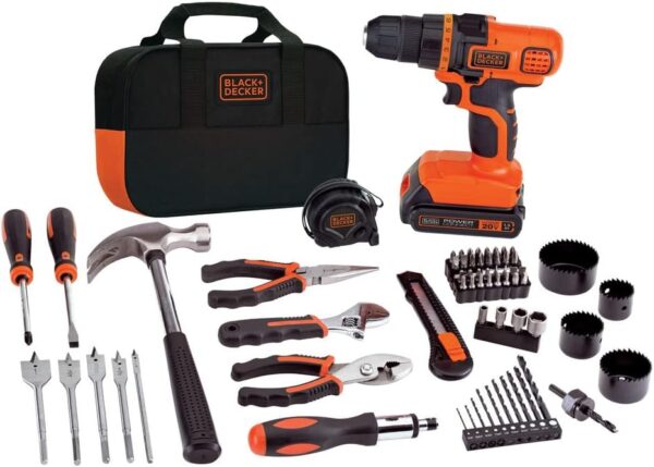 BLACK+DECKER 20V MAX 68-Piece Cordless Drill and Home Tool Project Kit with Tool Storage Bag (LDX120PK)
