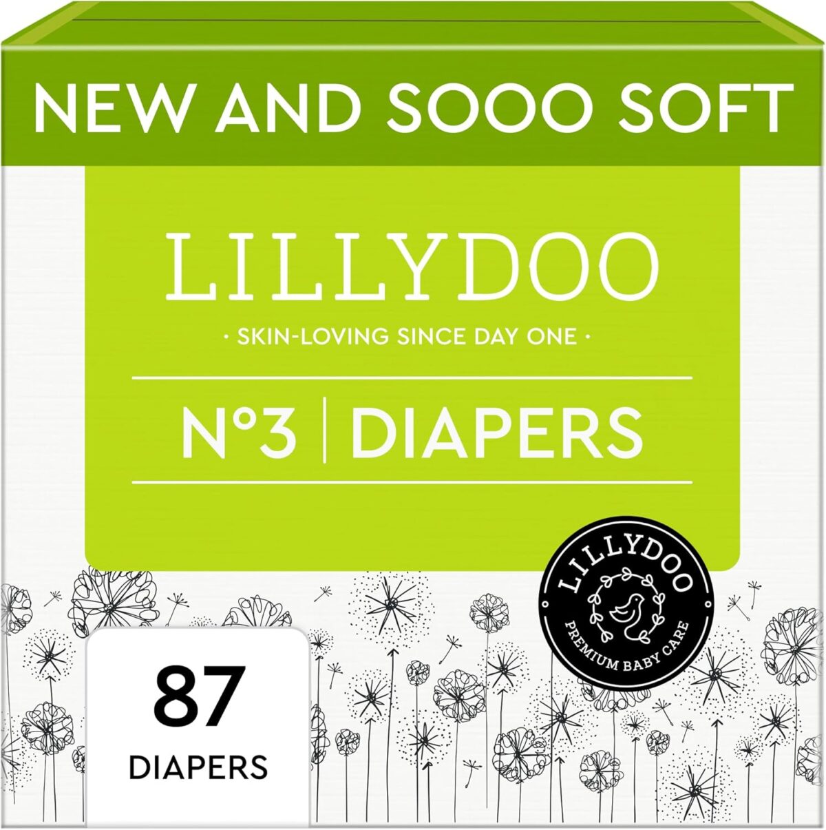 Baby Diapers – Size 3 (13-22 lbs), Half-Monthly Supply (87 Count), Leak Protection, Skin-Friendly, Ultrasoft, Perfume- & Chlorine-Free, Hypoallergenic, dermatologically Tested, Oeko-TEX®