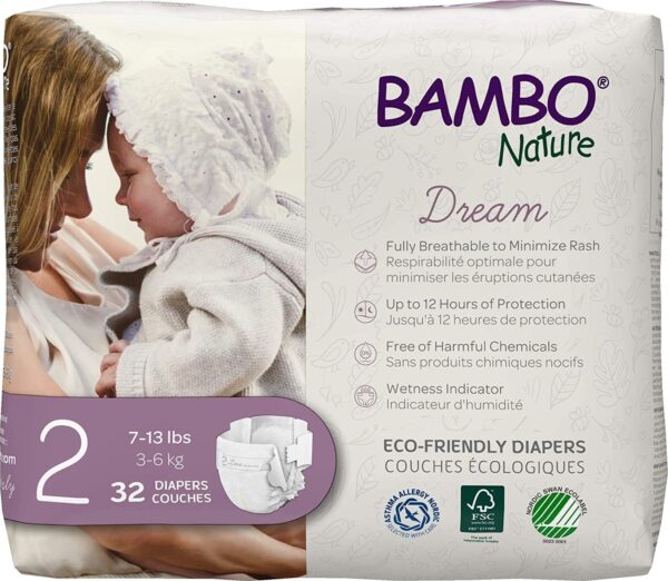 Bambo Nature Premium Baby Diapers – French/English Packaging, Size 2, 32 Count