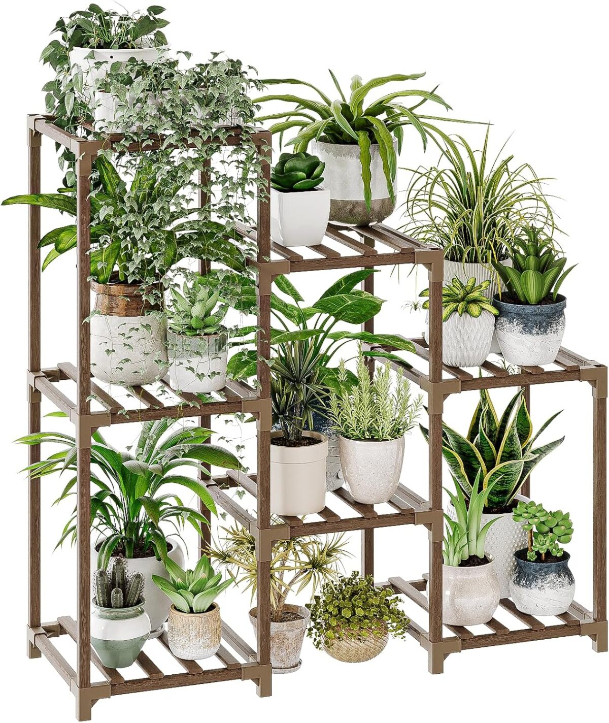 Bamworld Plant Stand Indoor Plant Shelf Outdoor Wood Plant Rack for Multiple Plants 3 Tiers Ladder Plant Pot Holder for Living Room Patio Boho Home Decor for Gardening