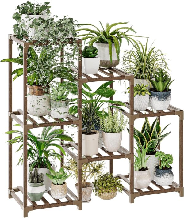 Bamworld Plant Stand Indoor Plant Shelf Outdoor Wood Plant Rack for Multiple Plants 3 Tiers Ladder Plant Pot Holder for Living Room Patio Boho Home Decor for Gardening