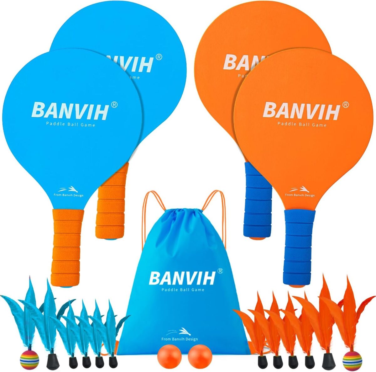 Banvih Badminton Set 4 Rackets, Paddle Ball Outdoor Games for Kids Teens Adults and Family, Sports Beach Toys – for Yard, Lawn, Camping Games Essentials