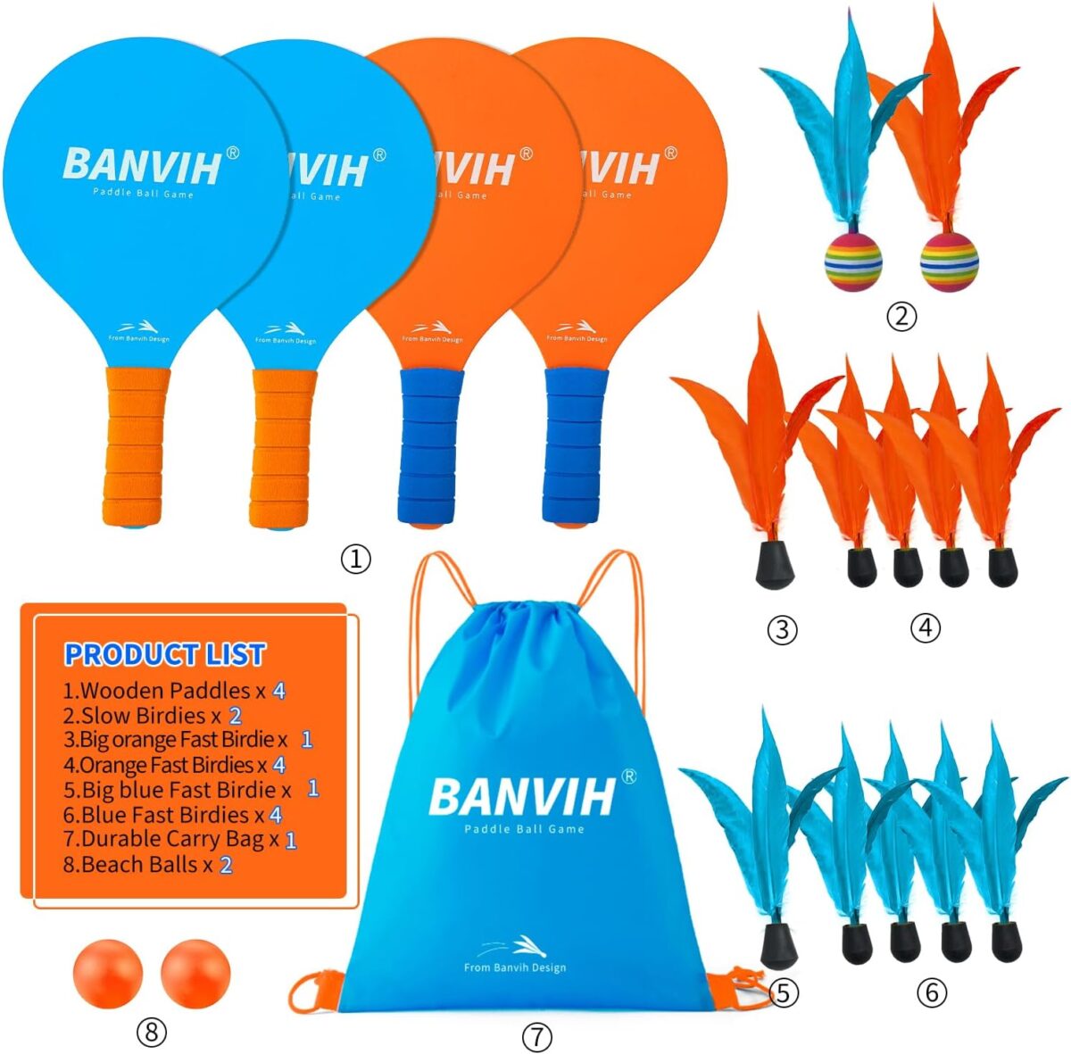 Banvih Badminton Set 4 Rackets Paddle Ball Outdoor Games for Kids Teens Adults and Family Sports Beach Toys for Yard Lawn Camping Games Essentials Banvih Badminton Set 4 Rackets, Paddle Ball Outdoor Games for Kids Teens Adults and Family, Sports Beach Toys - for Yard, Lawn, Camping Games Essentials