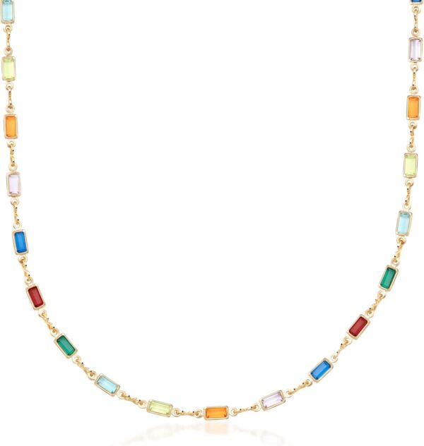 Barzel 18K Gold Plated Multi Stone Crystal Baguette Necklace for Women – Made In Brazil