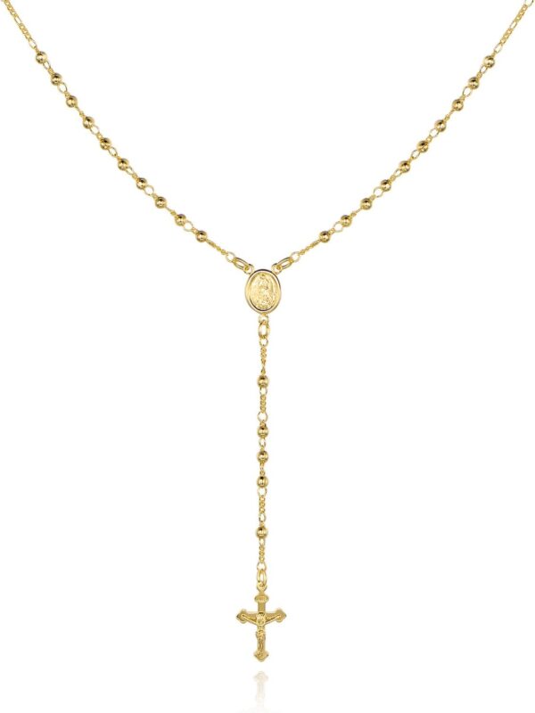 Barzel 18K Gold Plated Virgin Mary Rosary Bead Cross Necklace – Made In Brazil