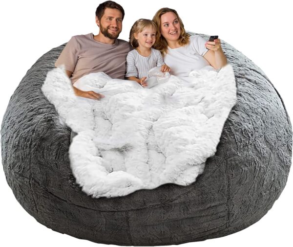 Bean Bag Chair Cover Without Filler,Big Round Soft Fluffy PV Velvet Washable Bean Bag Lazy Sofa Bed Cover for Adults,Living Room Bedroom Furniture Outside,6ft Dark Grey(No Filler)