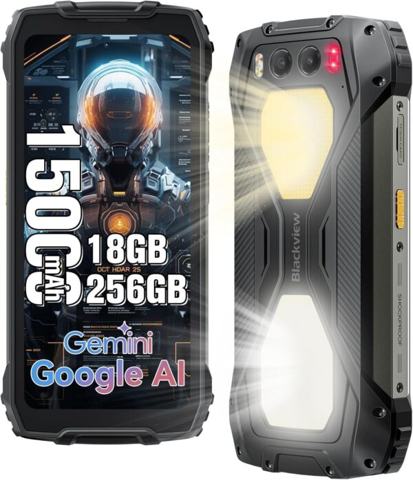 Blackview BV7300 Rugged Phone, 15000mAh/45W, Dual 800LM Camping Light, Night Vision Camera, 18GB+256GB/2TB Rugged Smartphone Unlocked Gemini AI, 50MP+32MP+20MP, 6.67″ 90Hz, Android 14/Glove Mode/NFC